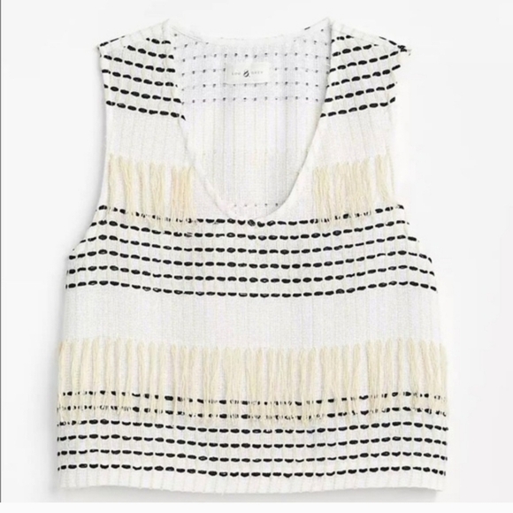 Madewell Lou & Grey Striped Fringe Cream Cropped Tank - Picture 1 of 6